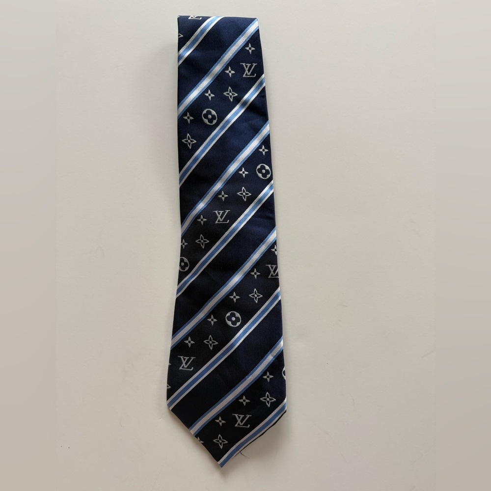 Louis Vuitton Dark Blue Striped Tie